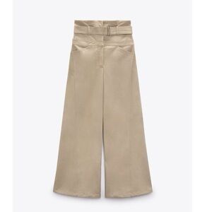 Zara Women's khaki high-waisted wide-leg belted gabardine trousers